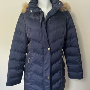 Kenneth Cole Navy Faux Fur Puffer Jacket Sz M